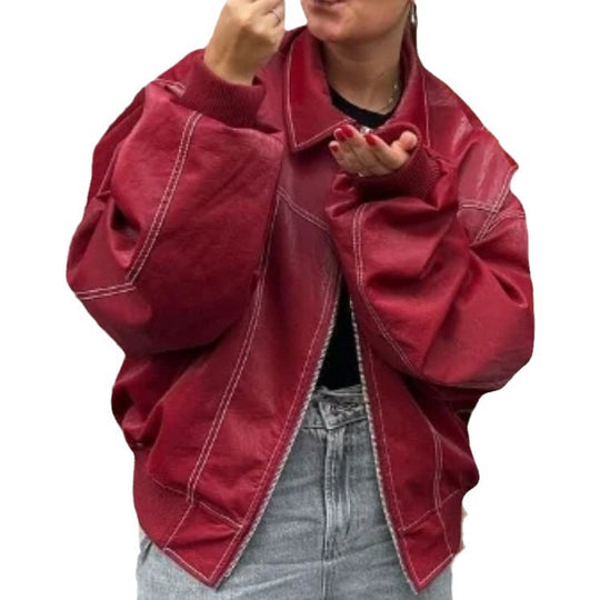 Damen Kunstlederjacke mit praktischen Taschen und elastischem Bund EB