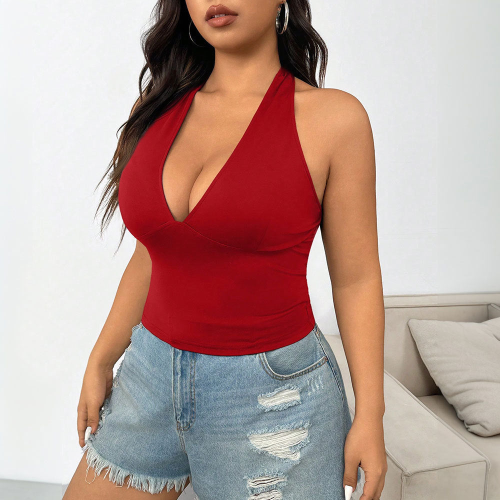 Damen Crop-Top mit tiefem V-Ausschnitt und tailliertem Schnitt EB