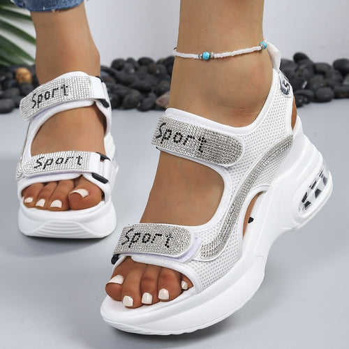 Damen Sportliche Sandalen mit verstellbaren Riemen und modischem Strass-Design EB