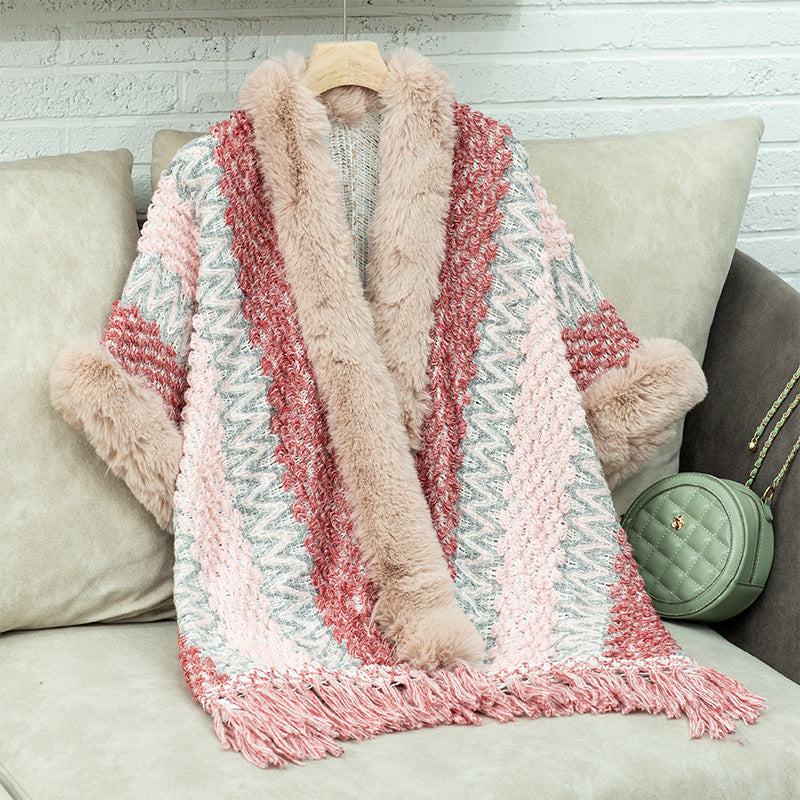 Damen Kuschelige Strickjacke mit luxuriösem Kunstfellbesatz EB