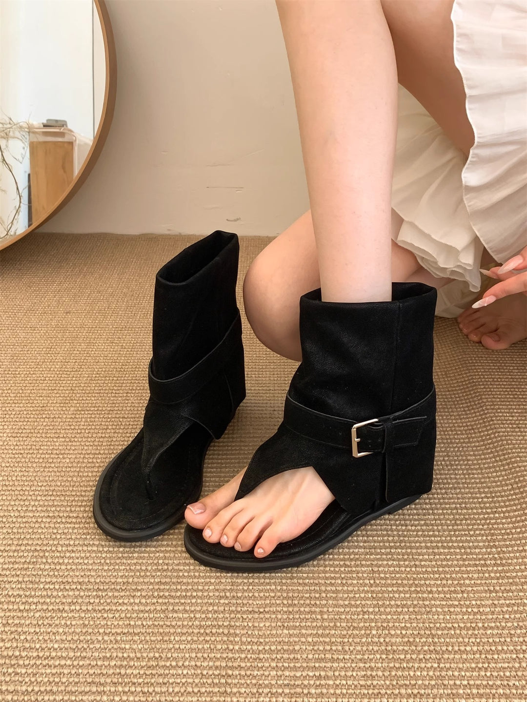 Damen Offene Stiefel mit verstellbarem Riemen und ergonomischer Sohle EB