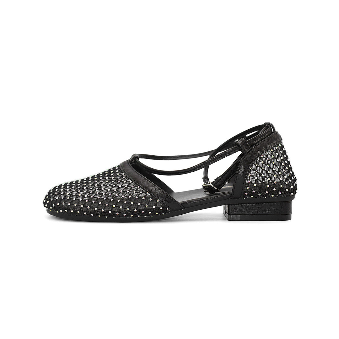 Damen elegante Ballerinas mit modischem Netzdesign und schimmerndem Akzent EB