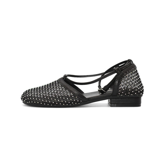 Damen elegante Ballerinas mit modischem Netzdesign und schimmerndem Akzent EB