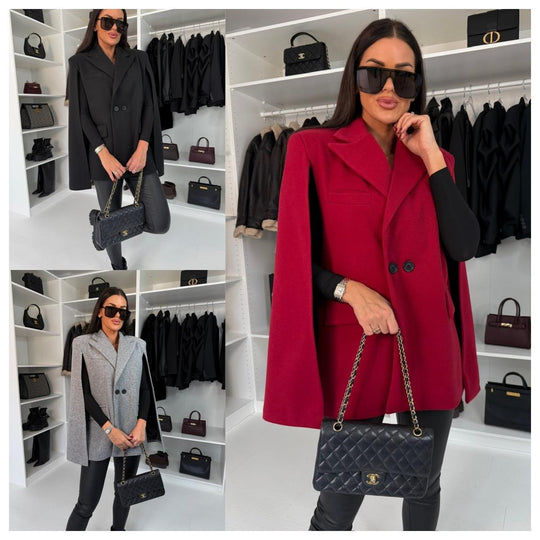Damen modischer Cape-Blazer mit doppelter Knopfleiste EB