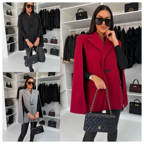 Damen modischer Cape-Blazer mit doppelter Knopfleiste EB