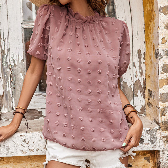 Damen Bluse mit strukturiertem Obermaterial und kurzen Puffärmeln EB