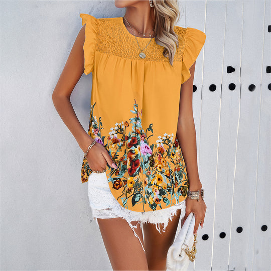 Damen Bluse mit floralen Akzenten und Rüschendetails EB
