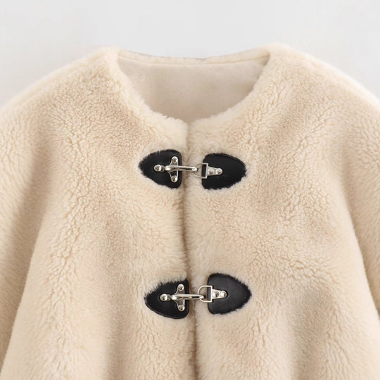 Damen kuschelige Fleecejacke mit dekorativen Knöpfen EB