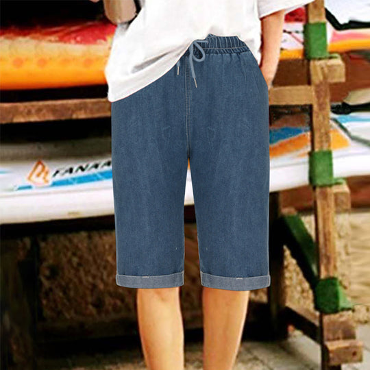 Damen Denim-Shorts mit elastischem Bund und lässigem Schnitt EB