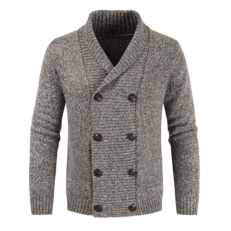 Herren nan doppelreihige Strickcardigan mit Schalkragen, strukturierter Maschenoptik und gerippten Bündchen EB