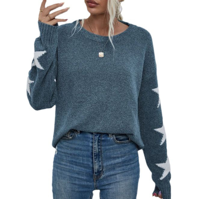 Damen Modischer Strickpullover mit Sternen-Muster EB