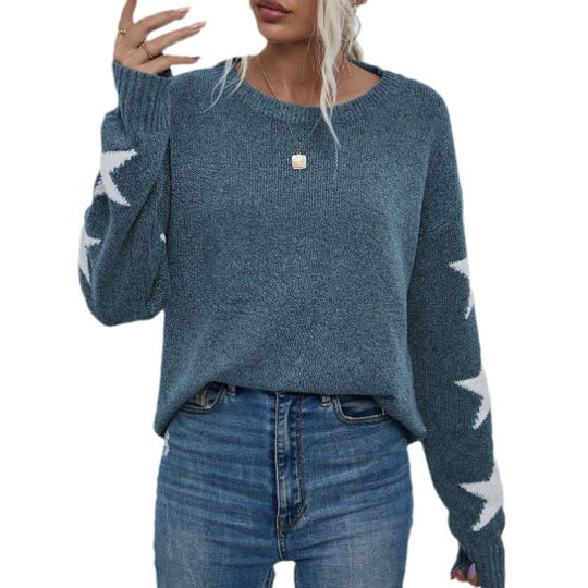 Damen Modischer Strickpullover mit Sternen-Muster EB