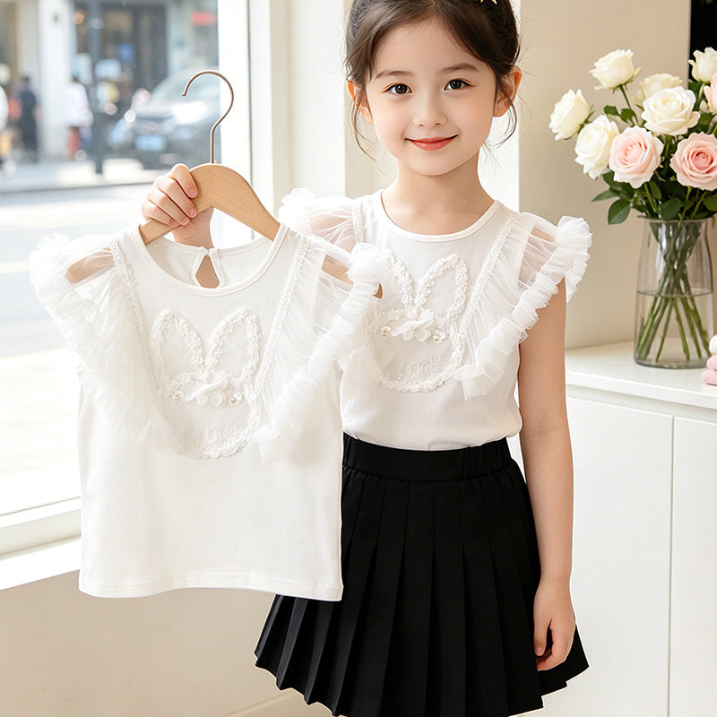 Mädchen Rüschenoberteil mit filigranem Bunny-Design EB