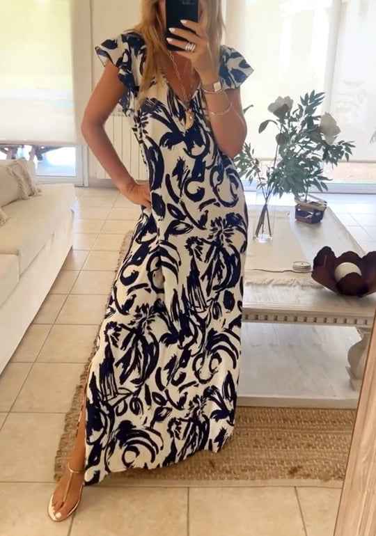 Damen Maxikleid mit voluminösen Ärmeln und elegantem V-Ausschnitt Heidi-Mode