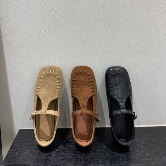 Damen Mokassins mit dekorativen Stichen und verstellbarem Riemchen EB