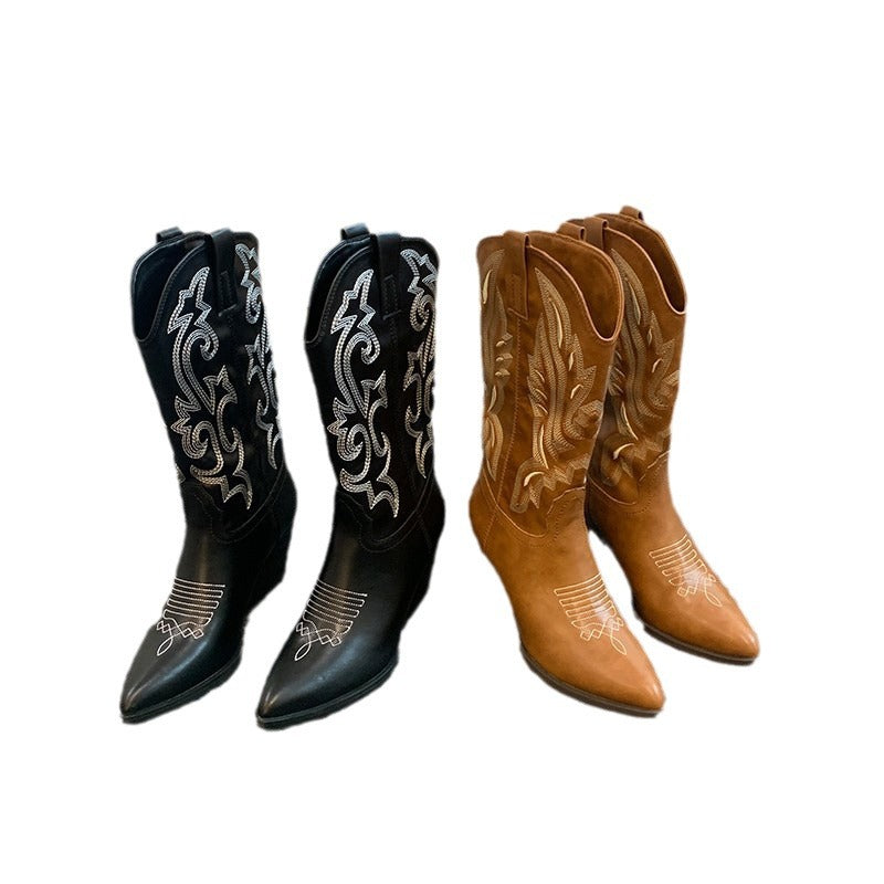 Damen Cowboy-Stiefel mit eleganter Stickerei und modernem Wedge-Design EB
