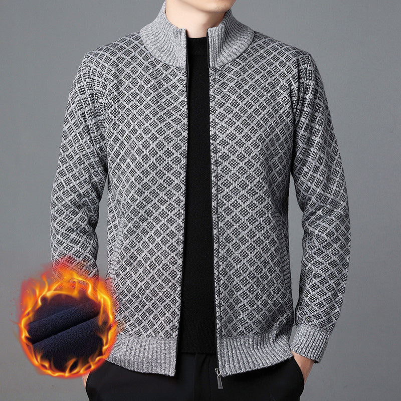 Herren Strickjacke mit hohem Kragen und innovativem Muster EB