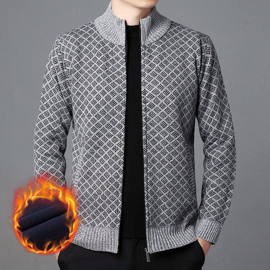 Herren Strickjacke mit hohem Kragen und innovativem Muster EB