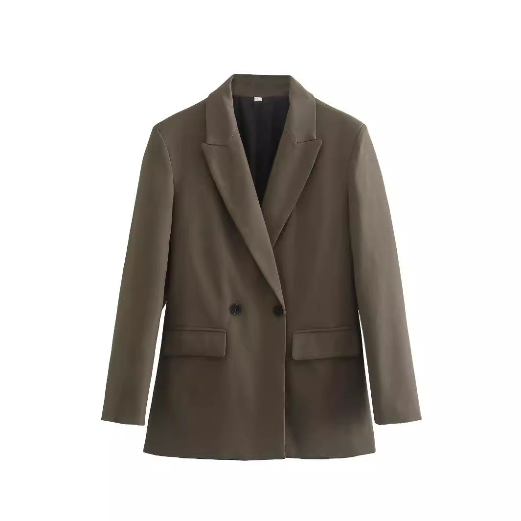Damen nan taillierter Doppelreiher-Blazer mit spitzem Revers, Pattentaschen und leichtem Innenfutter EB
