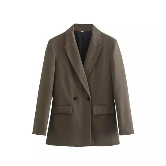 Damen nan taillierter Doppelreiher-Blazer mit spitzem Revers, Pattentaschen und leichtem Innenfutter EB
