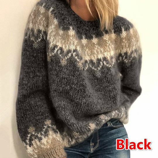 Damen gemütlicher Strickpullover mit modernem Muster und voluminösen Ärmeln EB