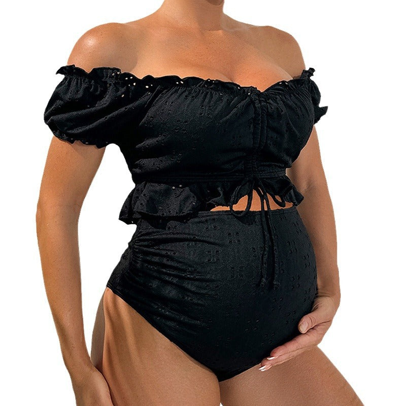 Damen Zweiteiliges Strand-Outfit mit off-shoulder Oberteil und hoher Hose EB
