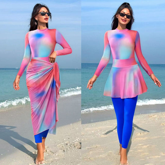 Damen modischer Schwimmanzug mit langem Arm und schwingendem Rock EB