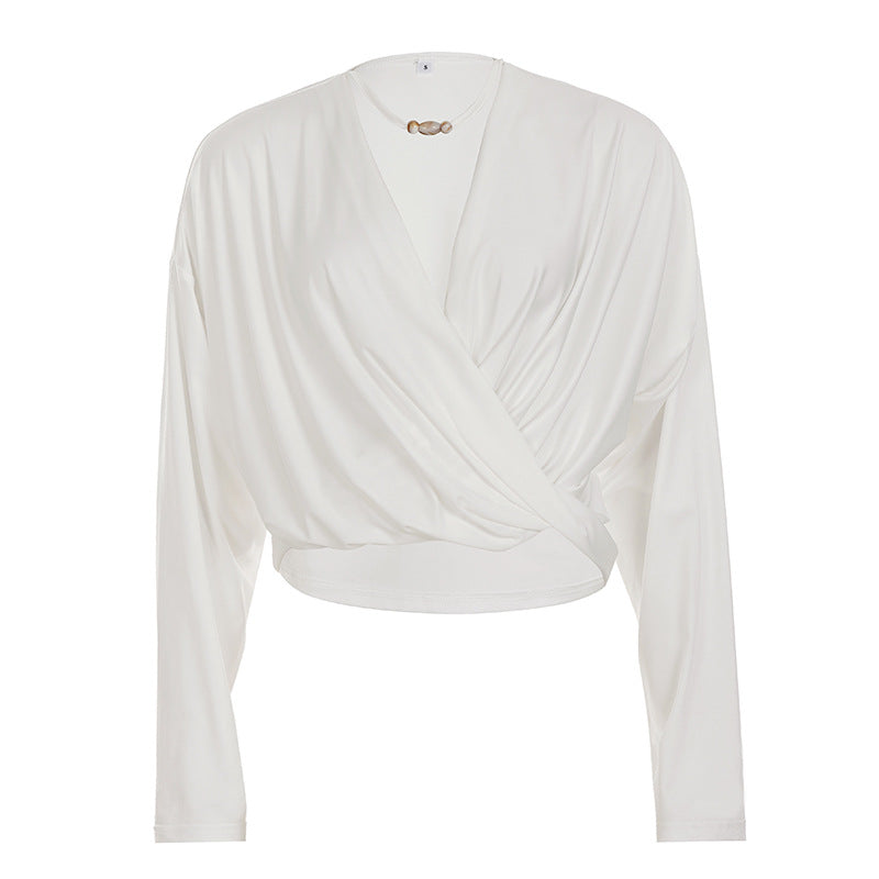 Damen nan Wickel-Cropped-Longsleeve mit Drapierter Front und taillierter Schnittführung EB