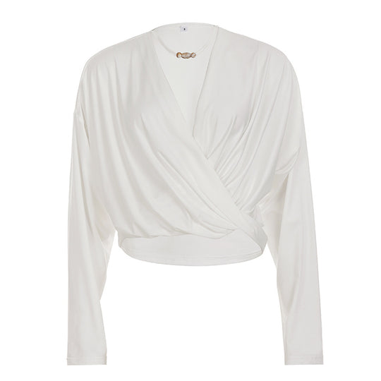 Damen nan Wickel-Cropped-Longsleeve mit Drapierter Front und taillierter Schnittführung EB