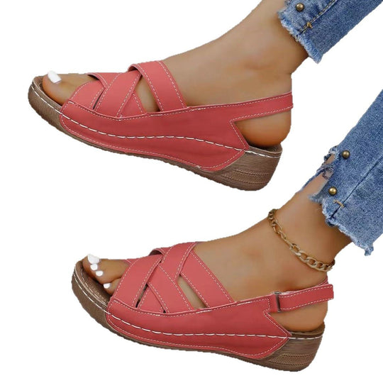 Damen Komfortable Wedge-Pantoletten mit verstellbaren Riemen EB