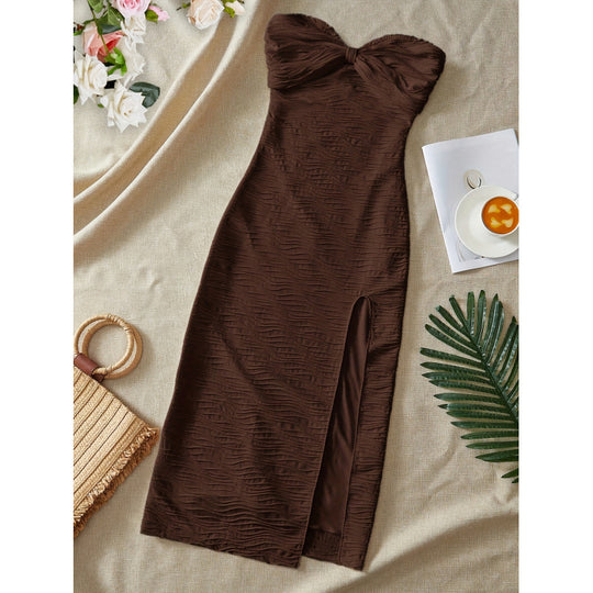 Damen Maxikleid mit gerafftem Design und seitlichem Schlitz EB