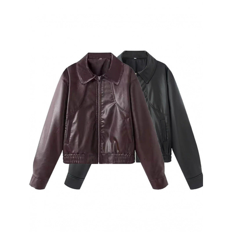 Damen modische Kunstlederjacke mit raffinierter Passform EB