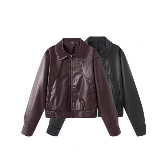 Damen modische Kunstlederjacke mit raffinierter Passform EB