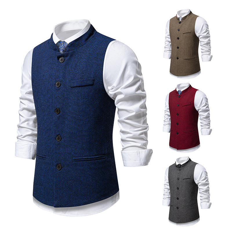 Herren nan elegante Weste mit Stehkragen und Fischgrätmuster aus Wollmix EB