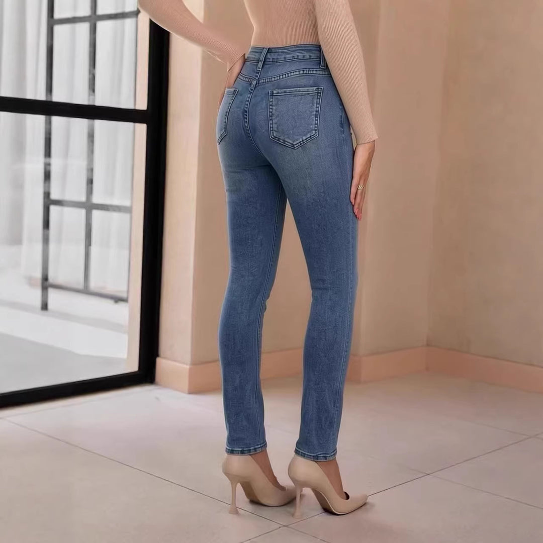 Damen Slim-Fit Jeans mit eleganter Knopfleiste und hohem Bund EB