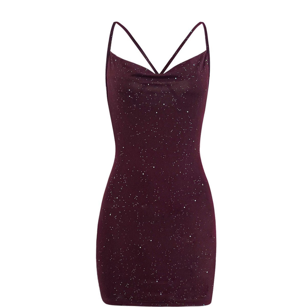 Damen Minikleid mit glamourösem Sternenmotiv und elegantem V-Ausschnitt EB