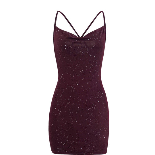 Damen Minikleid mit glamourösem Sternenmotiv und elegantem V-Ausschnitt EB