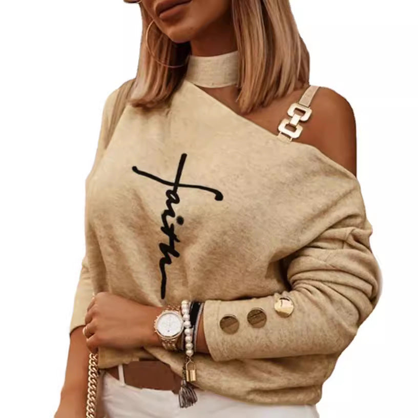 Damen Modischer Oversized Pullover mit Schulterausschnitt EB
