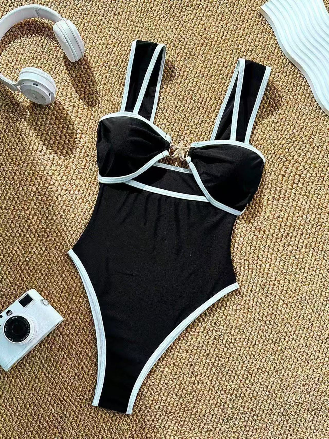 Damen Einteiler Badeanzug mit modischem Bustier und verstellbaren Trägern EB