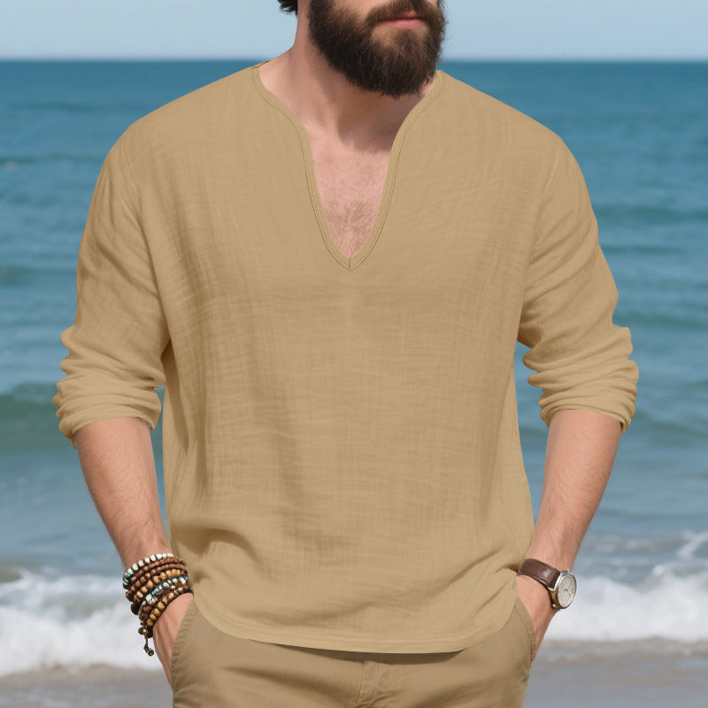 Herren lässiges Langarmshirt mit V-Ausschnitt aus hochwertigem Baumwollmix EB