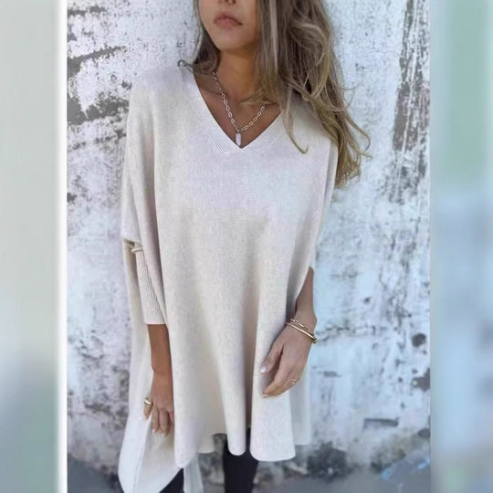 Damen V-Ausschnitt Oversized Pullover EB