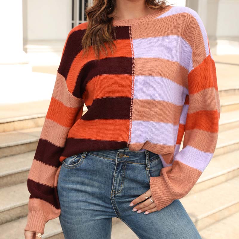 EB | Farbiger Gestreifter Strickpullover Mit Stil