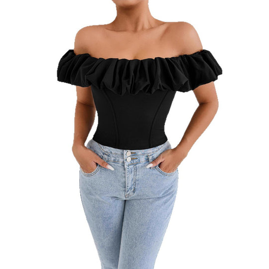 Damen Off-Shoulder Rüschenshirt mit tailliertem Schnitt EB