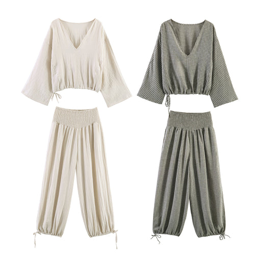 Damen lässige Bluse mit weitem V-Ausschnitt und elastischem Saum EB