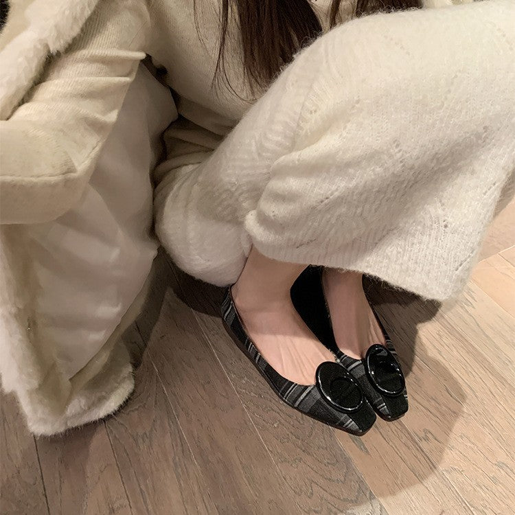 Damen Flache Ballerinas mit modischem Karo-Design und schicker Schnalle EB