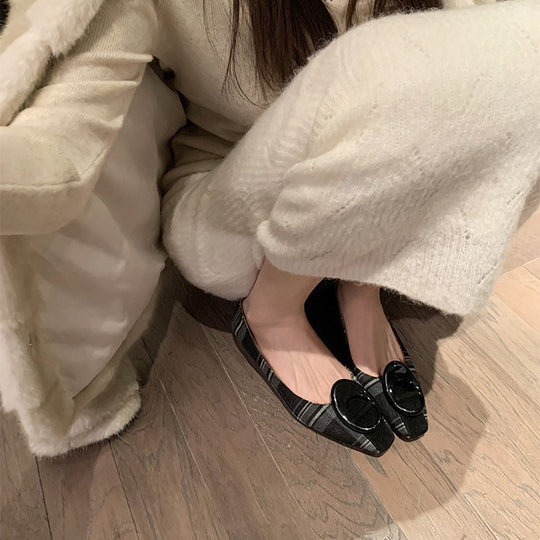 Damen Flache Ballerinas mit modischem Karo-Design und schicker Schnalle EB