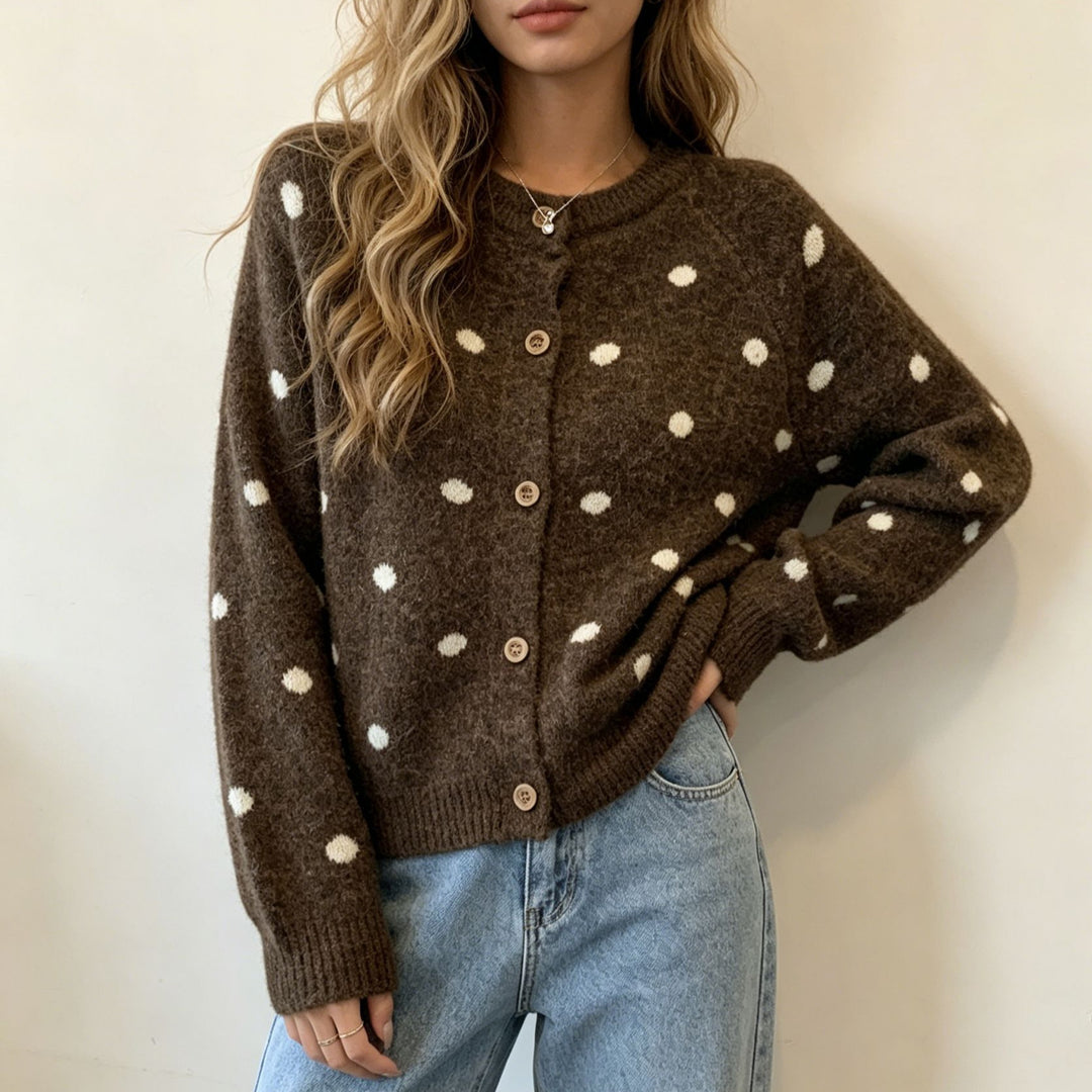 Damen Gepunkteter Mohair‑Optik Button‑Cardigan mit Rundhalsausschnitt EB