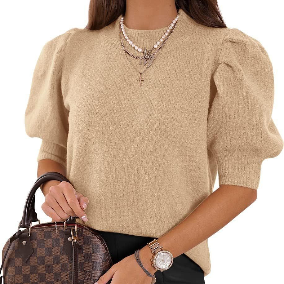 Damen Puffärmel Strickpullover EB