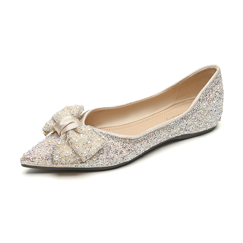 Damen Ballerinas mit funkelnden Strass- und Perlenapplikationen EB