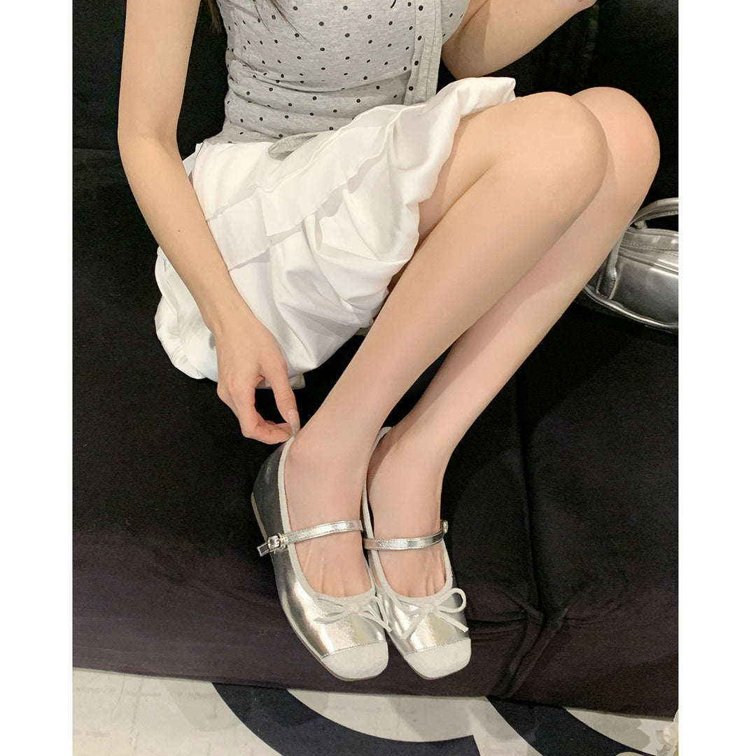 Damen Ballerinas mit modischem Riemen und Schleifenapplikation EB